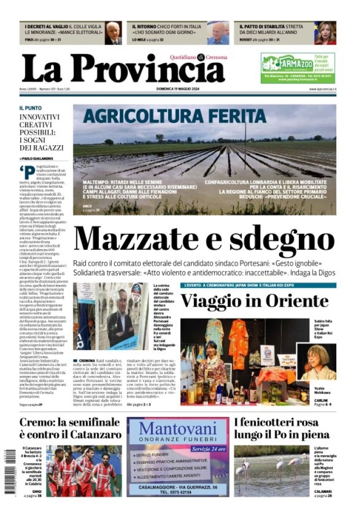 prima pagina - La Provincia di Cremona del 19/05/2024
