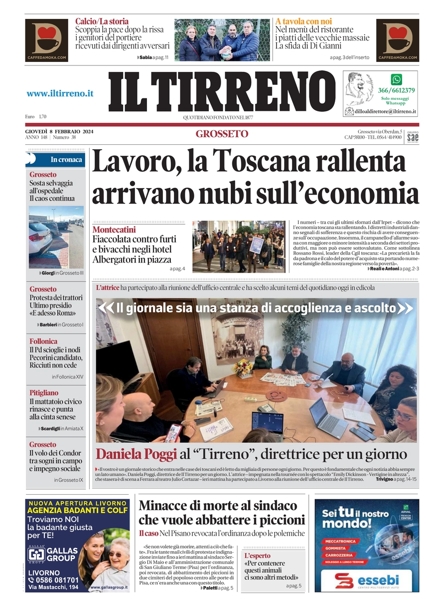 prima pagina - Il Tirreno (Grosseto) del 09/02/2024
