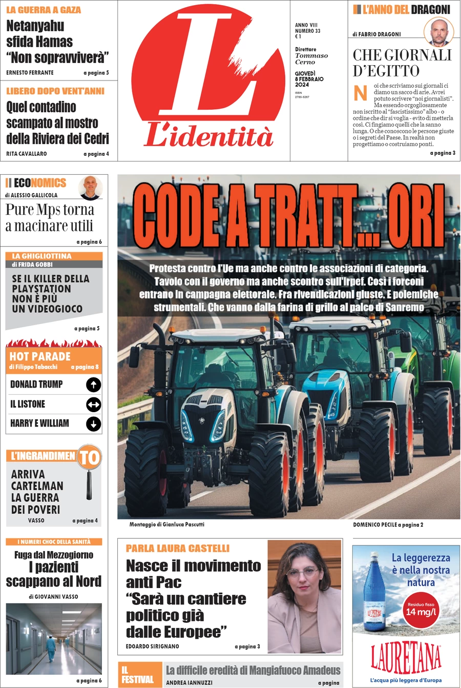 anteprima della prima pagina di lidentit del 09/02/2024