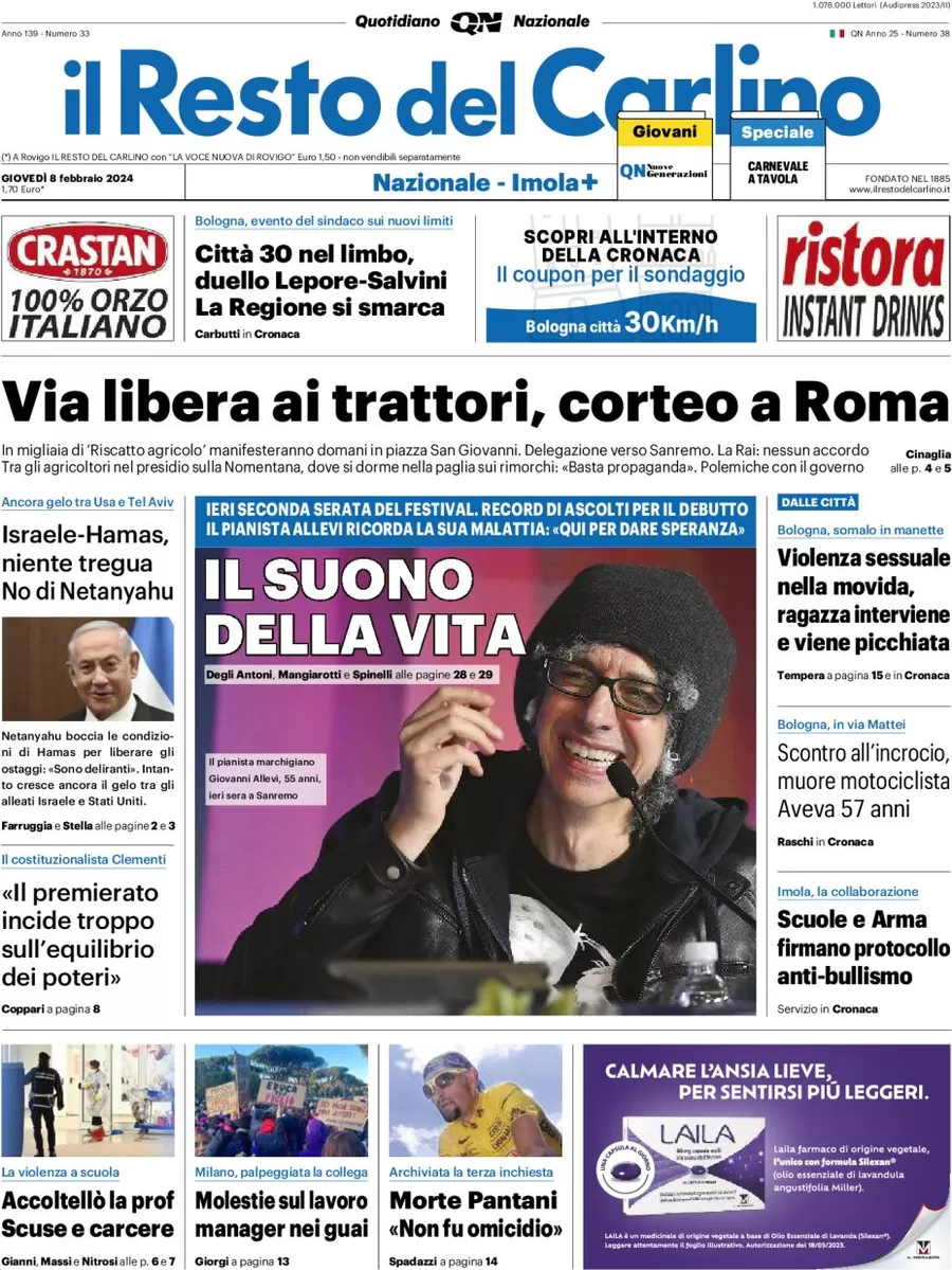 anteprima della prima pagina di il-resto-del-carlino del 09/02/2024