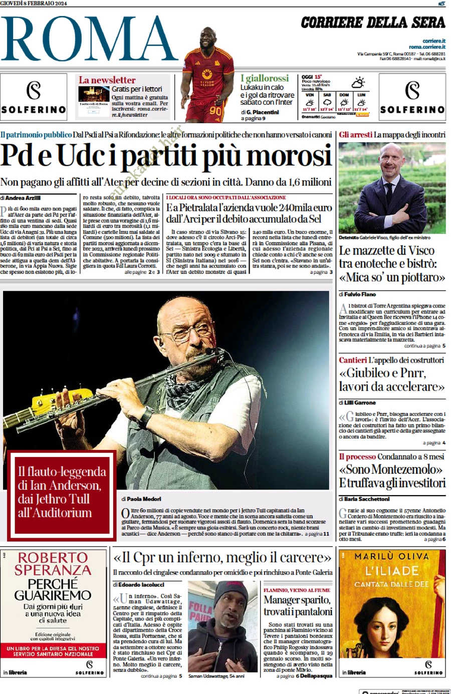 prima pagina - Corriere della Sera (Roma) del 09/02/2024