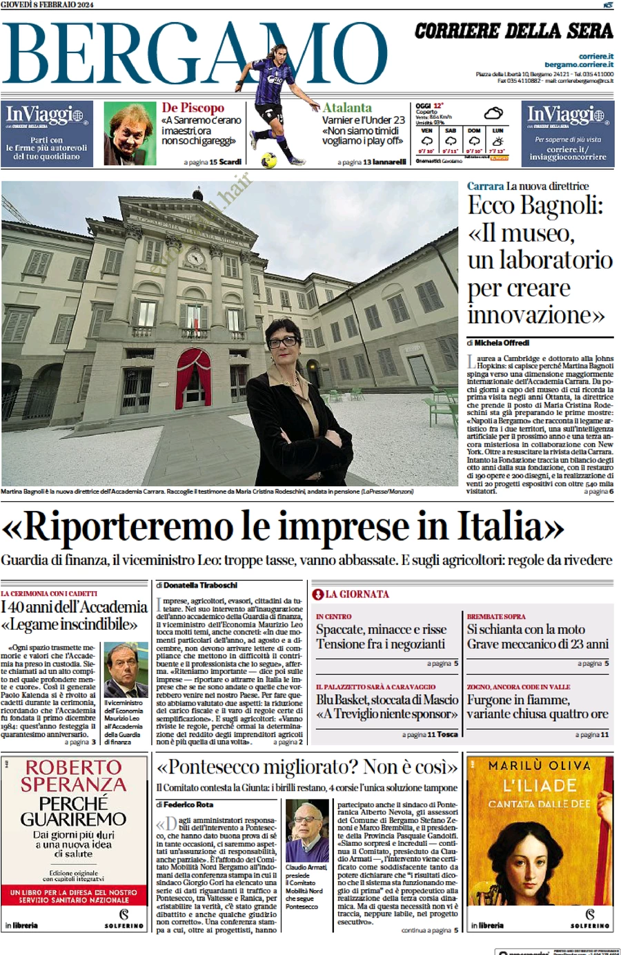 prima pagina - Corriere della Sera (Bergamo) del 09/02/2024