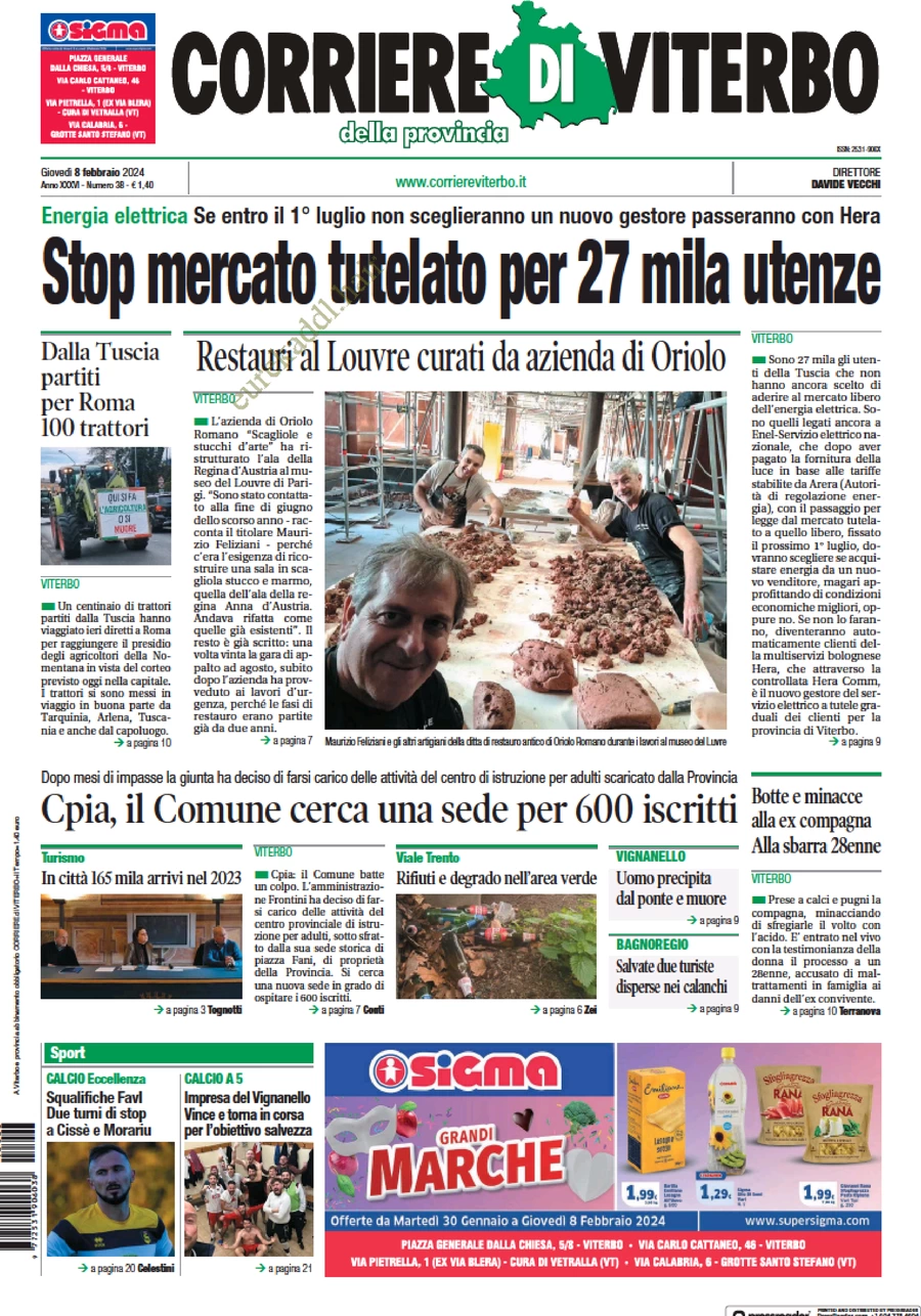 prima pagina - Corriere di Viterbo del 09/02/2024