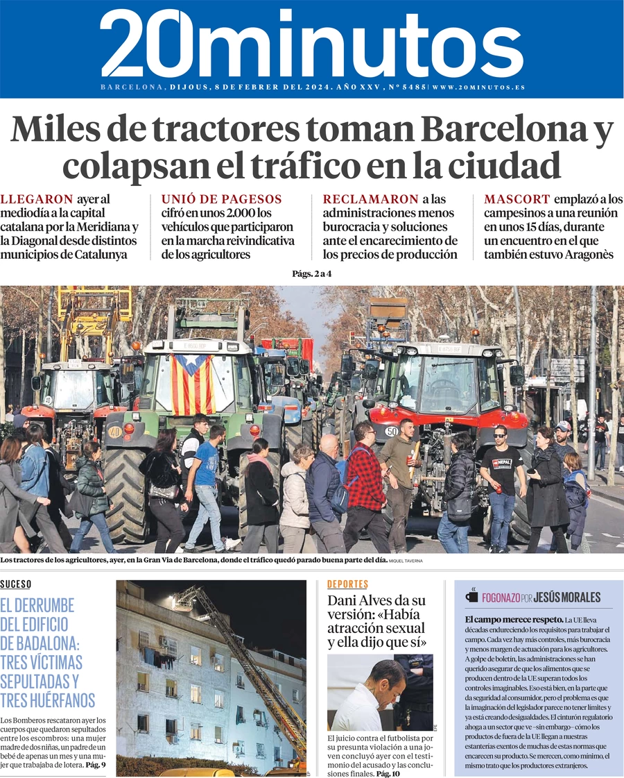 anteprima della prima pagina di 20-minutos-barcelona del 09/02/2024