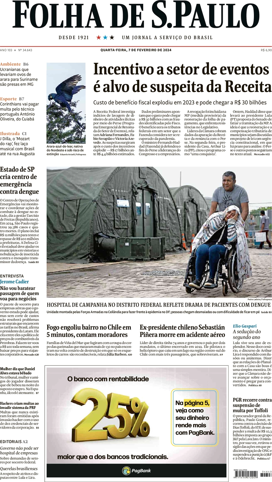 anteprima della prima pagina di folha-de-s.paulo del 09/02/2024