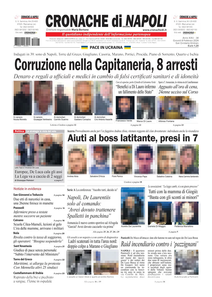 anteprima della prima pagina di cronache-di-napoli del 09/02/2024