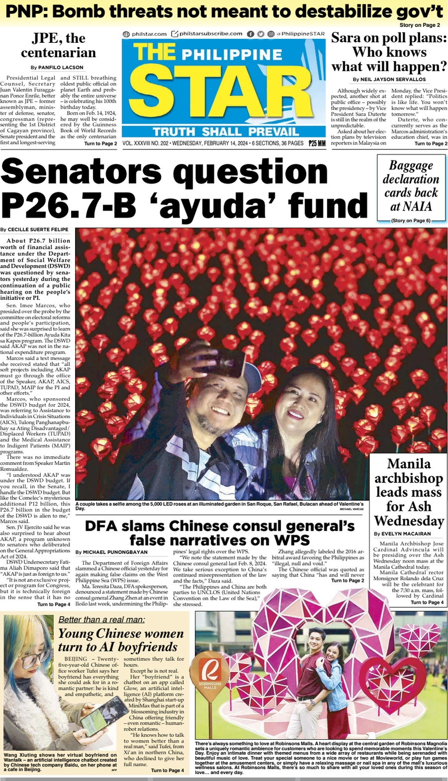 anteprima della prima pagina di the-philippine-star del 13/02/2024