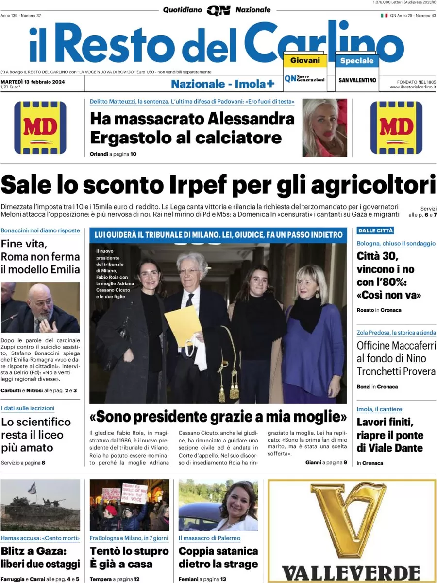 anteprima della prima pagina di il-resto-del-carlino del 13/02/2024