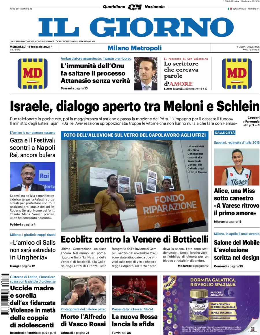 prima pagina - Il Giorno (Milano Metropoli) del 14/02/2024