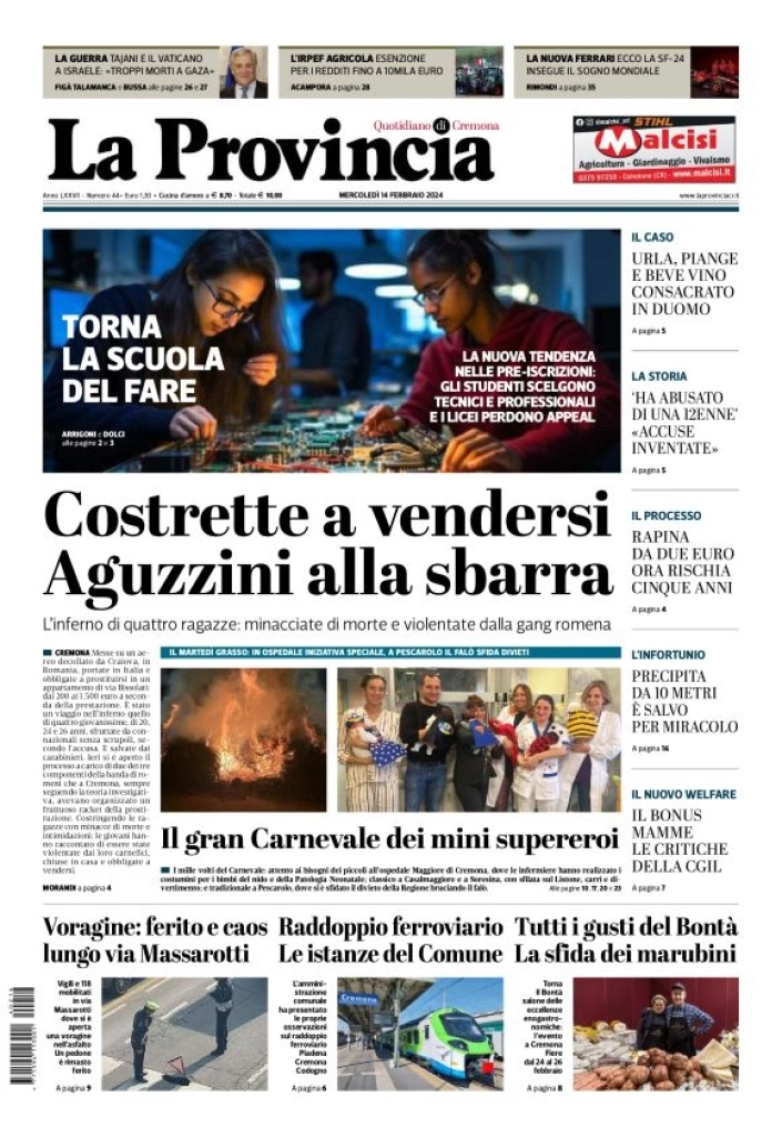 prima pagina - La Provincia di Cremona del 14/02/2024