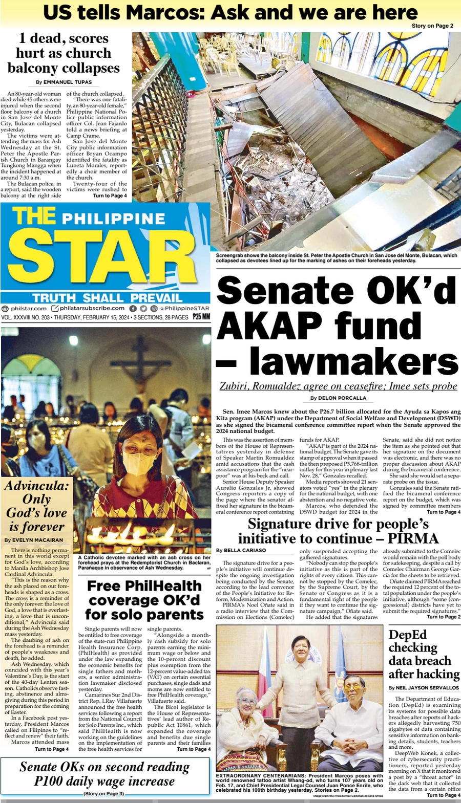 anteprima della prima pagina di the-philippine-star del 14/02/2024