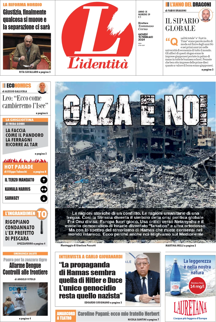 anteprima della prima pagina di lidentit del 14/02/2024