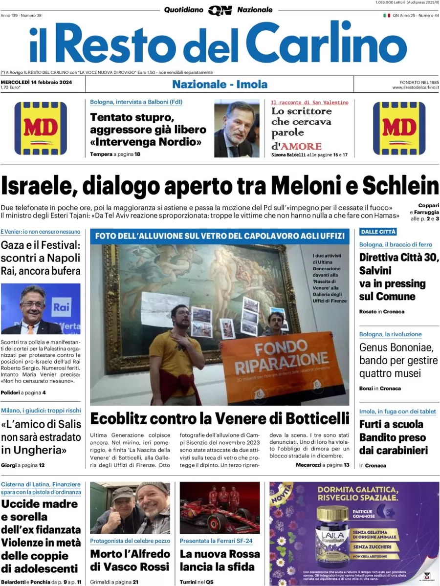 anteprima della prima pagina di il-resto-del-carlino del 14/02/2024