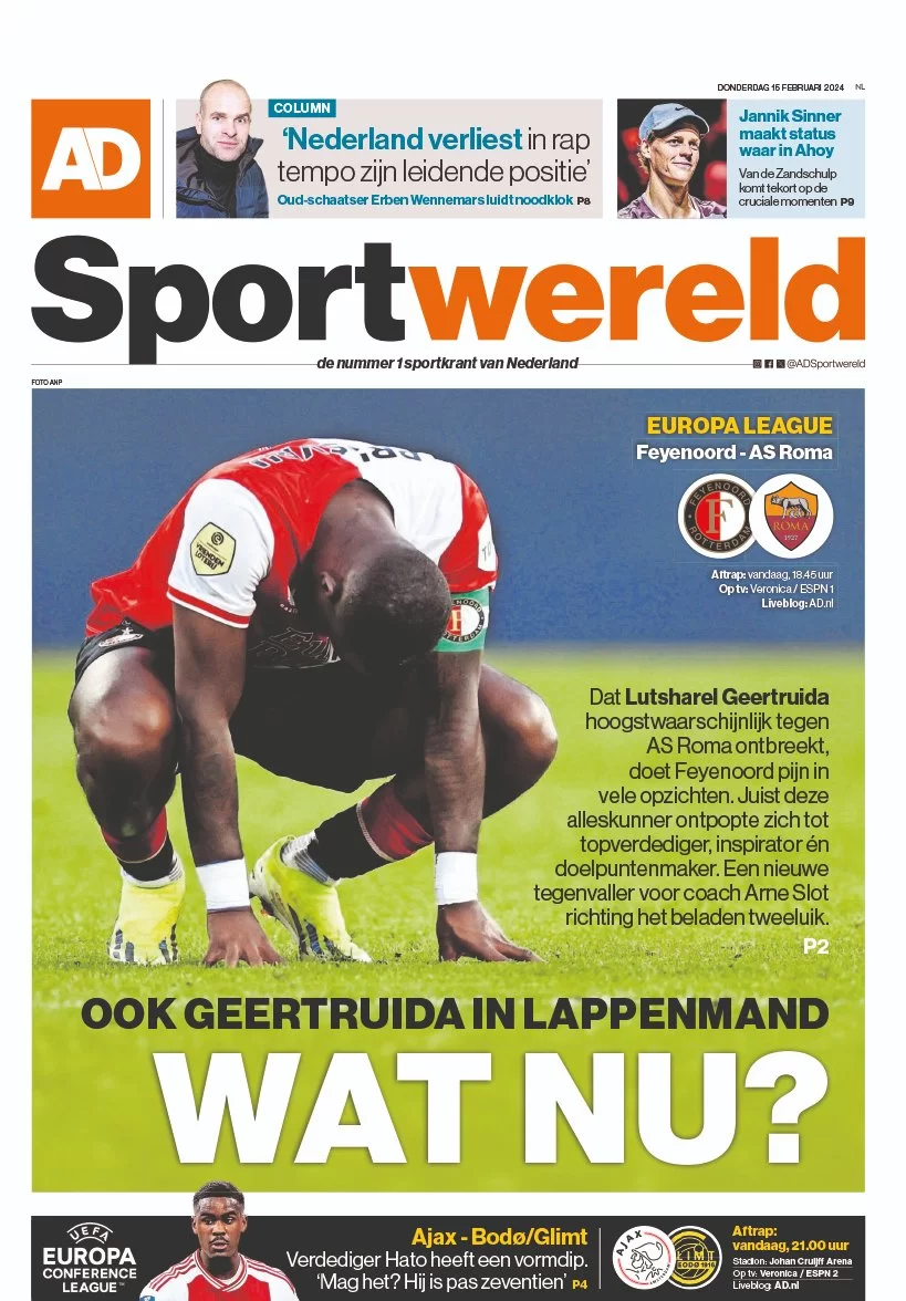 prima pagina - AD Sportwereld del 14/02/2024