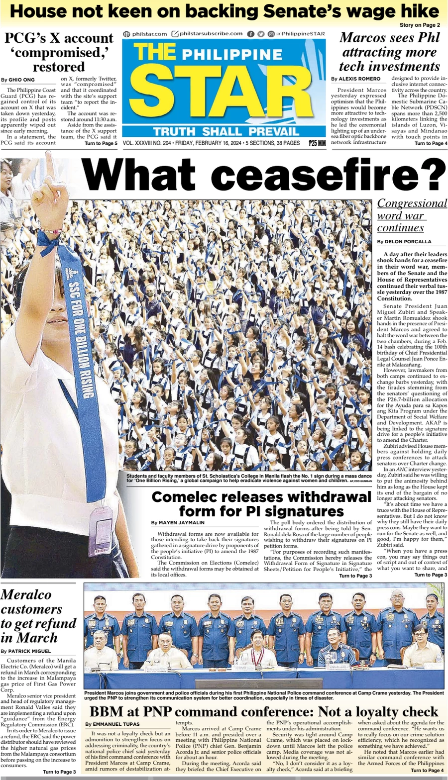 anteprima della prima pagina di the-philippine-star del 15/02/2024