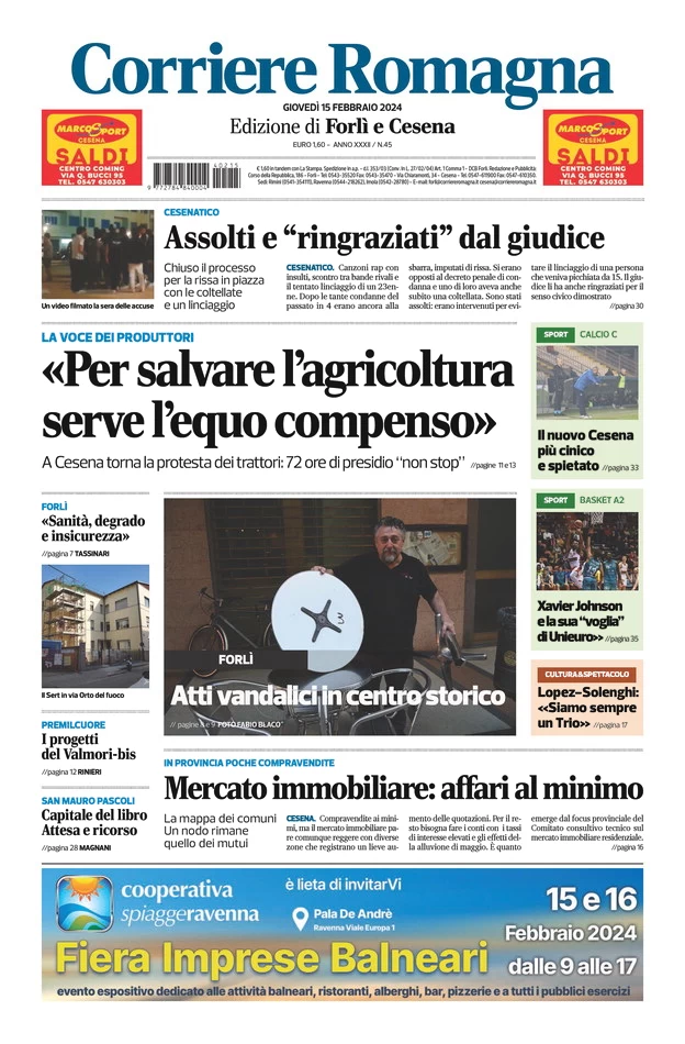 prima pagina - Corriere Romagna (Forl e Cesena) del 15/02/2024