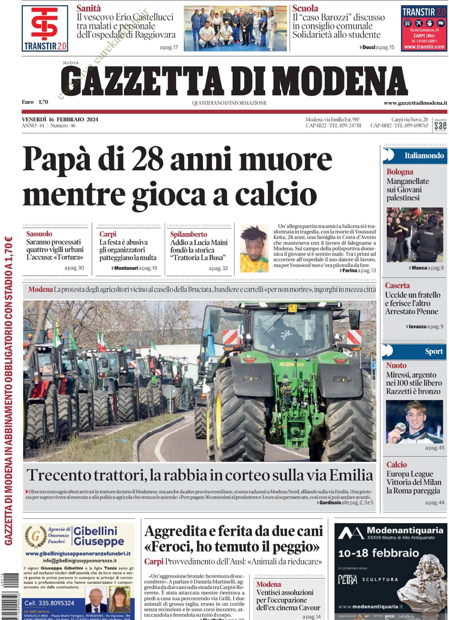 prima pagina - Gazzetta di Modena del 16/02/2024