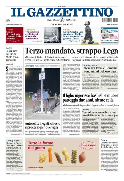 prima pagina - Il Gazzettino del 16/02/2024