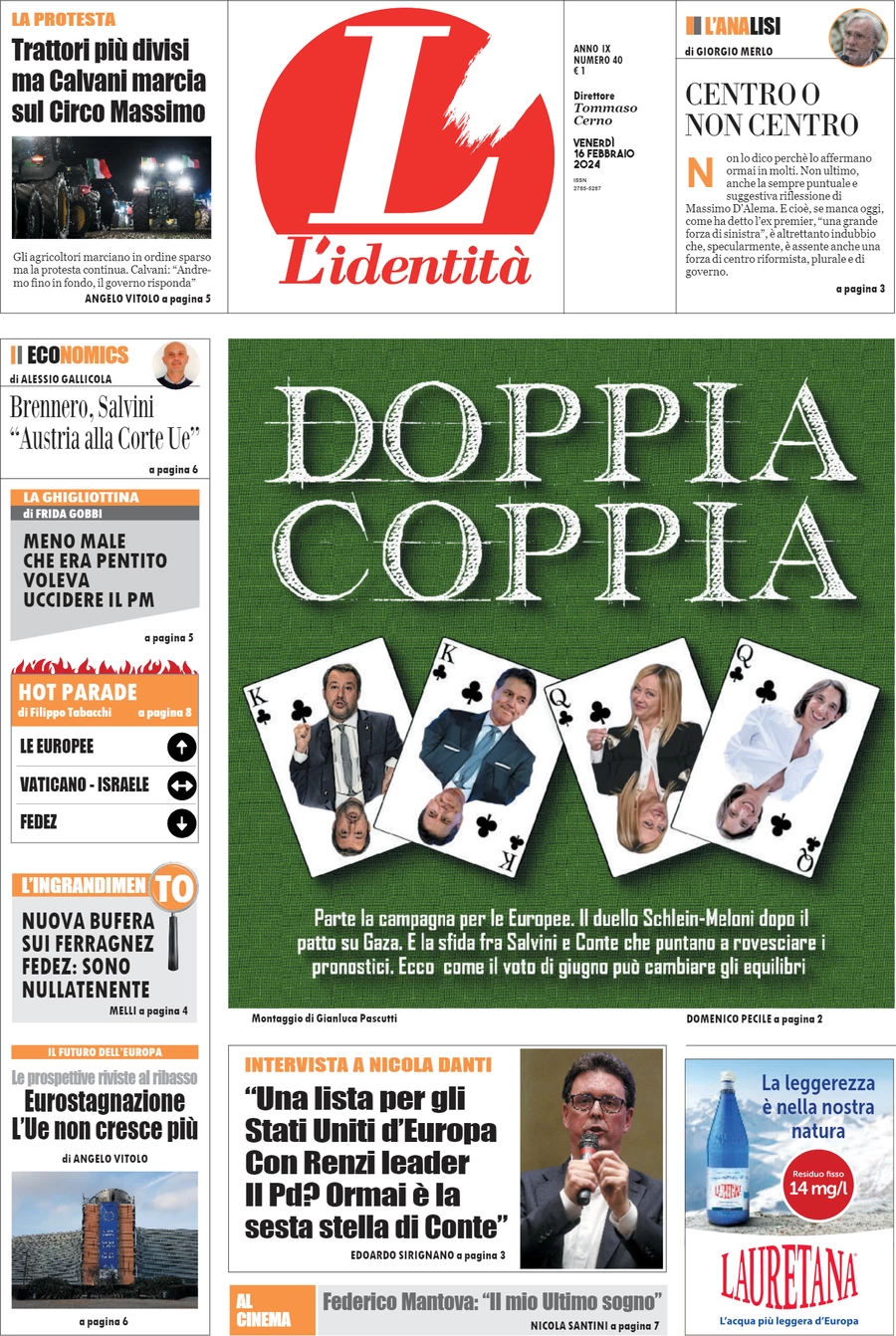 anteprima della prima pagina di lidentit del 16/02/2024