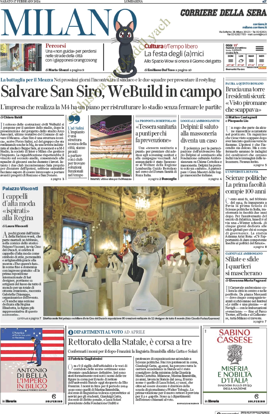prima pagina - Corriere della Sera (Milano) del 17/02/2024