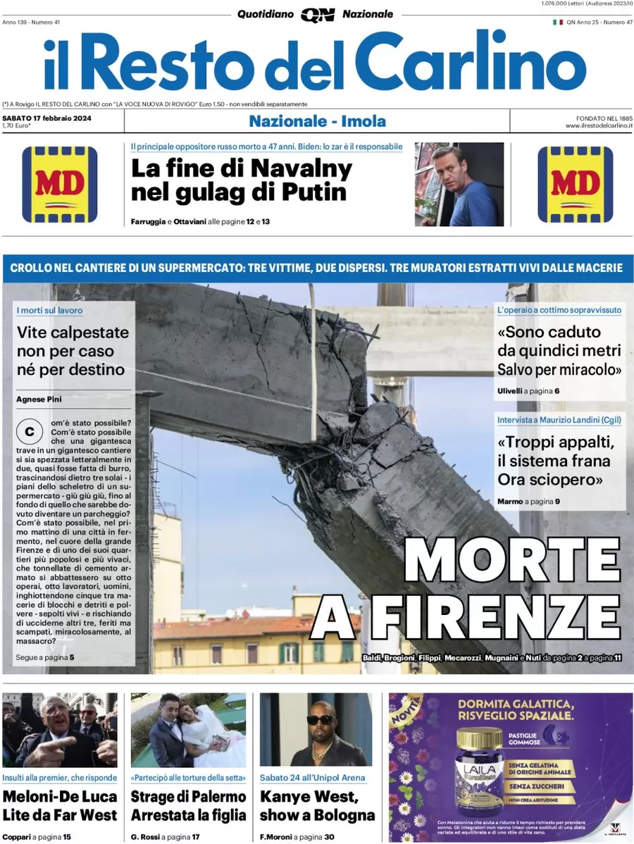 anteprima della prima pagina di il-resto-del-carlino del 17/02/2024