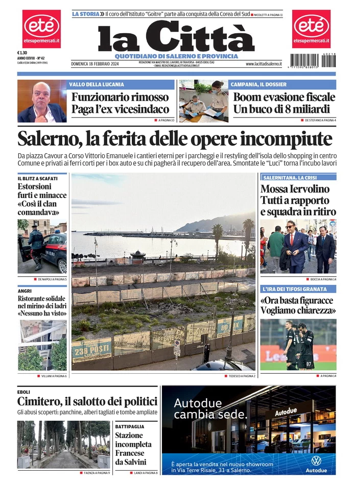 prima pagina - La Citt (Salerno) del 18/02/2024