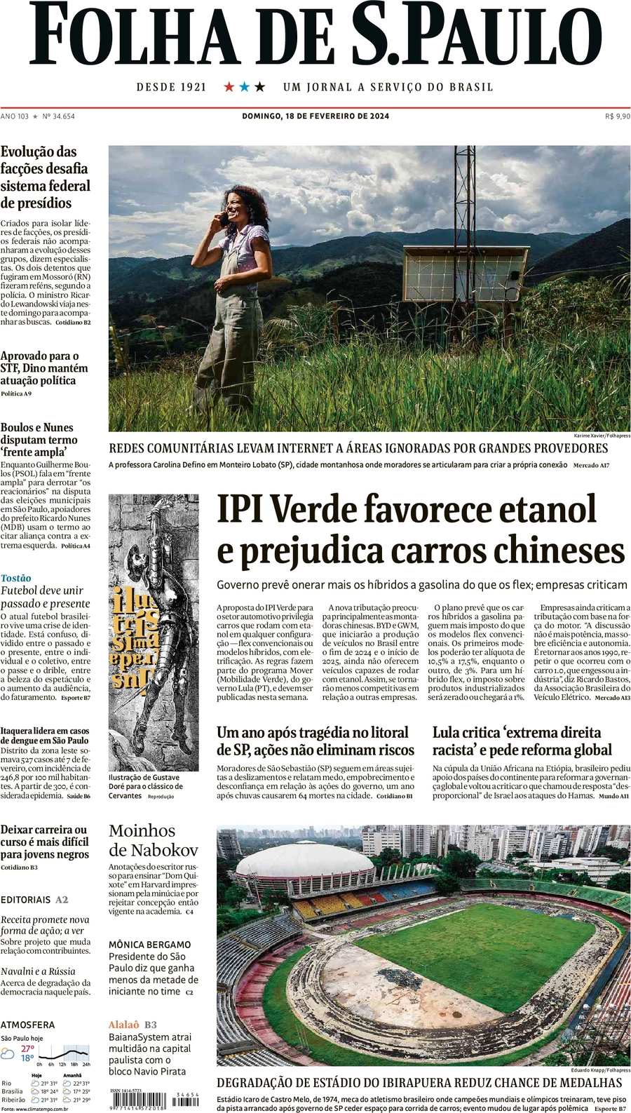 anteprima della prima pagina di folha-de-s.paulo del 18/02/2024