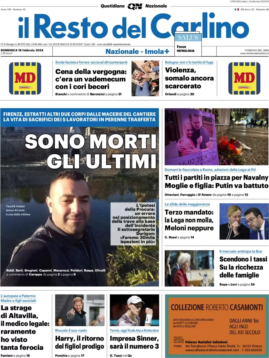 anteprima della prima pagina di il-resto-del-carlino del 18/02/2024