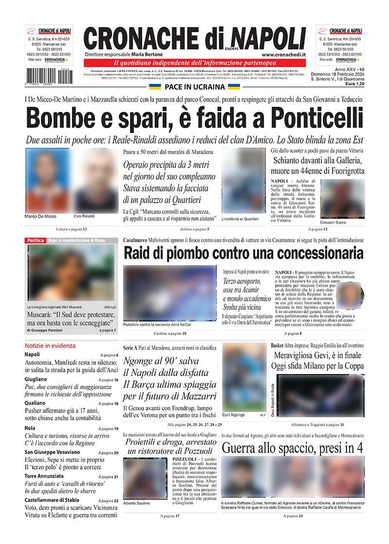 prima pagina - Cronache di Napoli del 18/02/2024