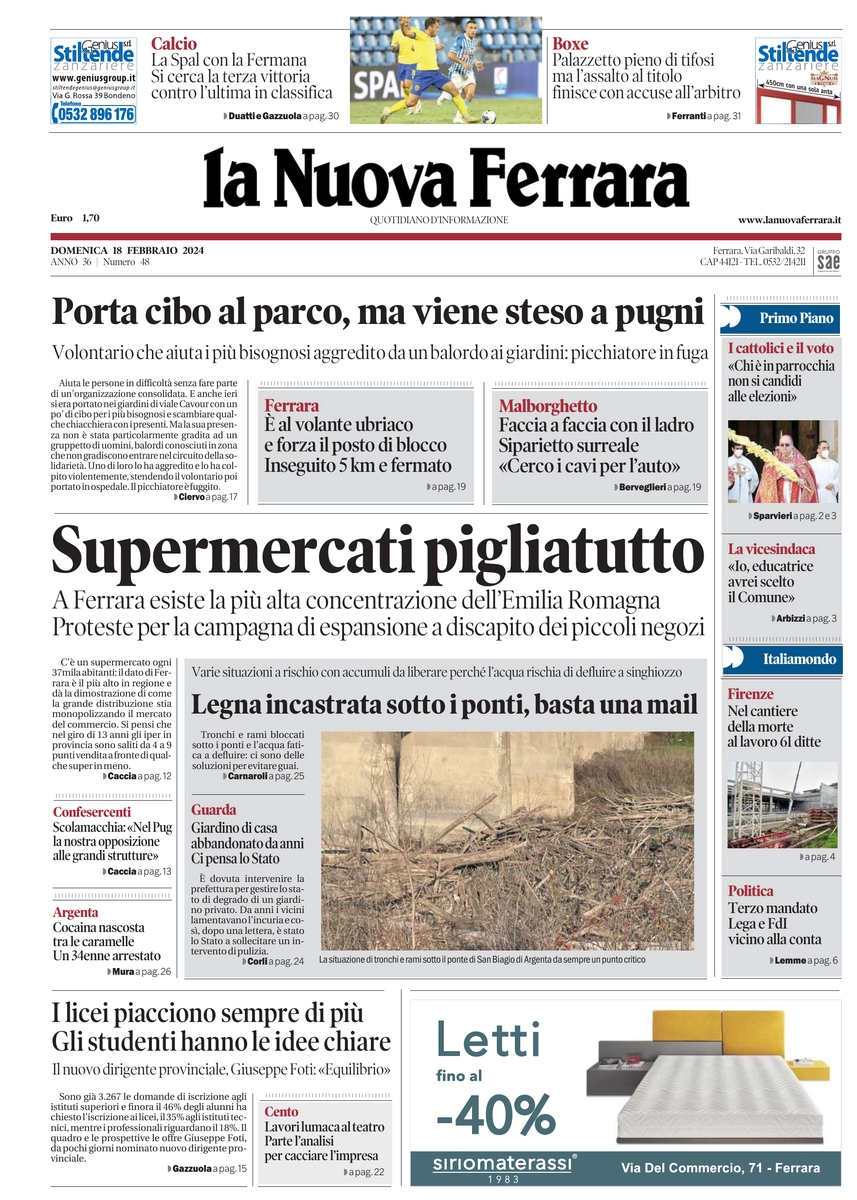 prima pagina - La Nuova Ferrara del 18/02/2024