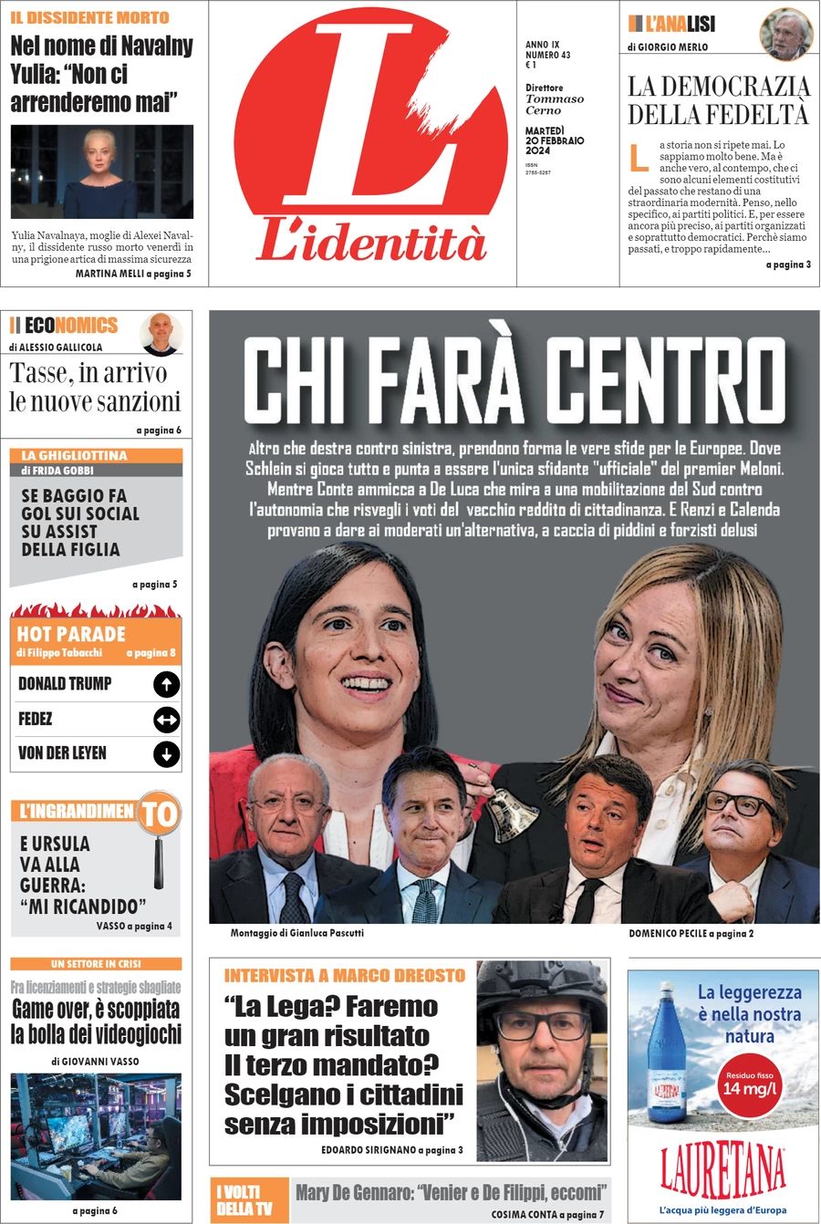 anteprima della prima pagina di lidentit del 19/02/2024
