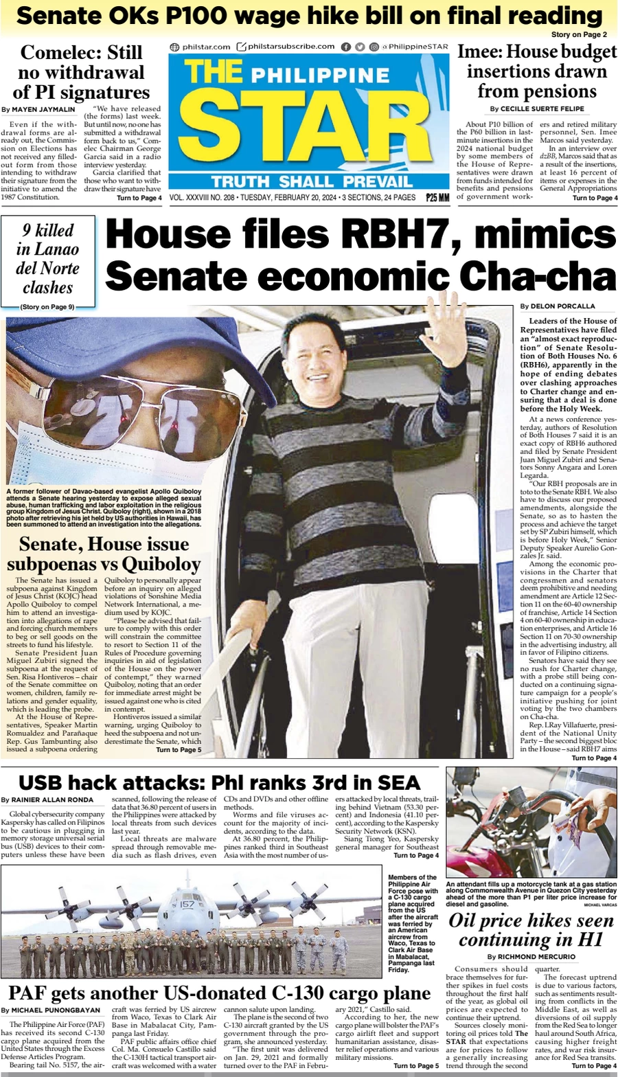 anteprima della prima pagina di the-philippine-star del 19/02/2024