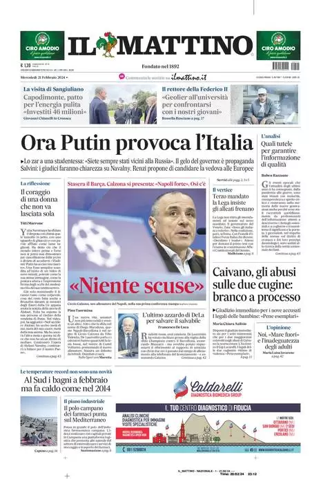 anteprima della prima pagina di il-mattino del 20/02/2024