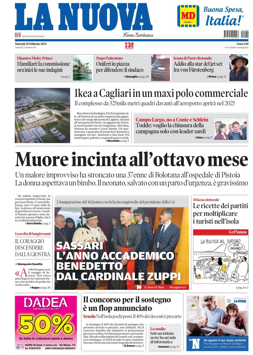 prima pagina - La Nuova Sardegna del 20/02/2024