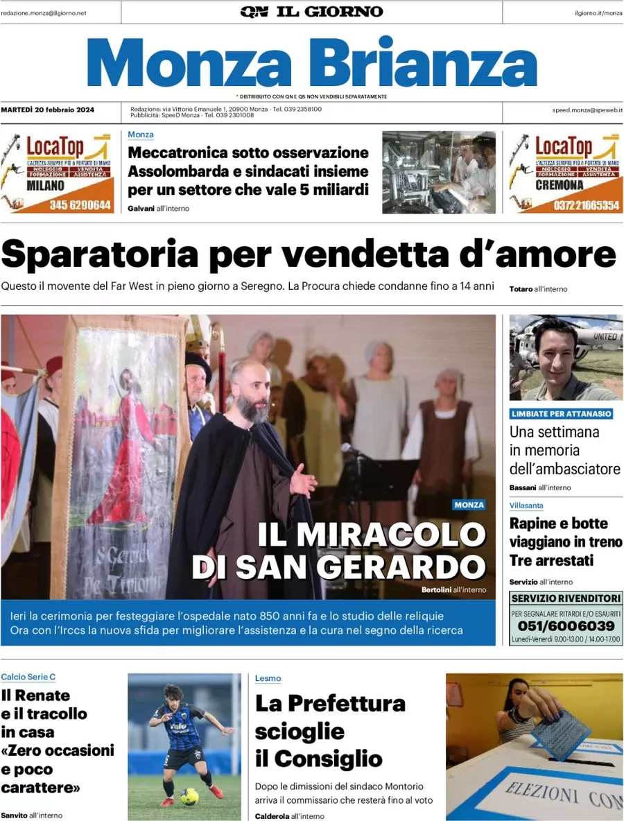 prima pagina - Il Giorno (Monza Brianza) del 20/02/2024