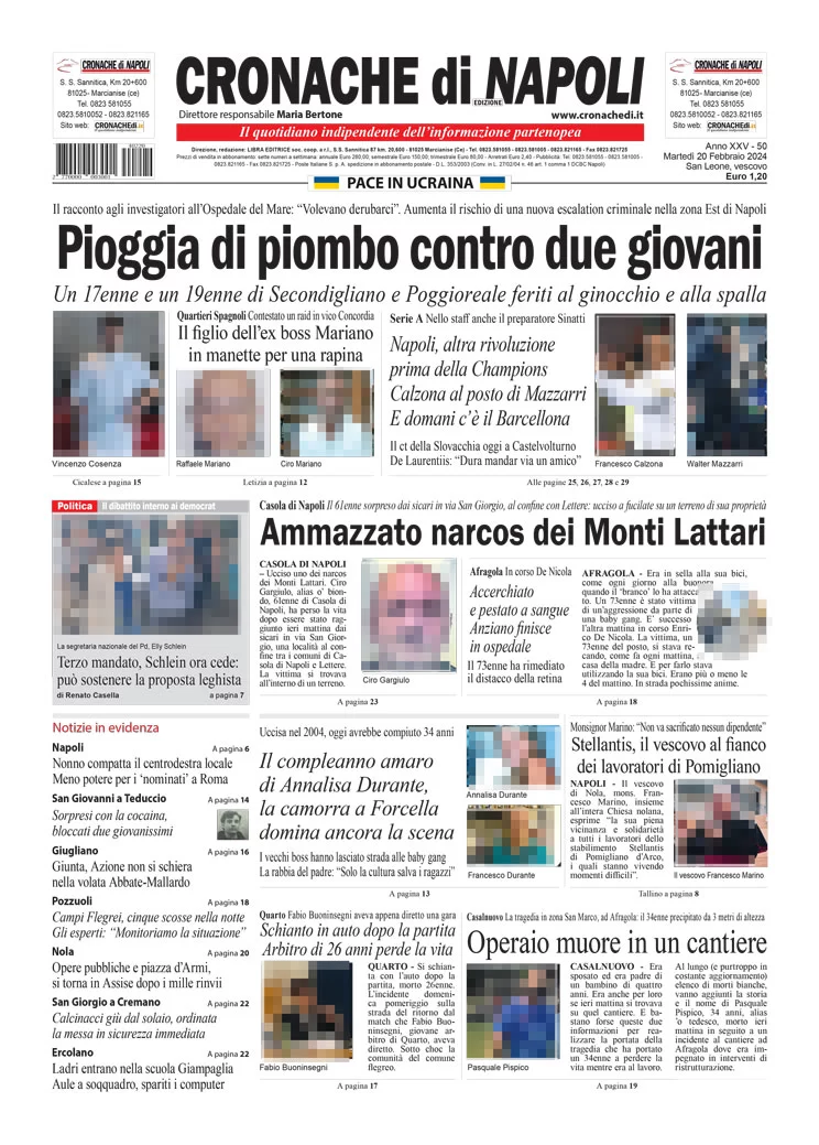 anteprima della prima pagina di cronache-di-napoli del 20/02/2024