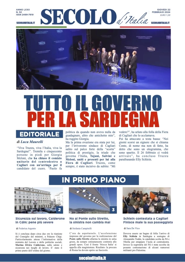 prima pagina - Secolo d'Italia del 21/02/2024
