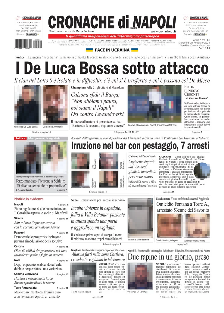 anteprima della prima pagina di cronache-di-napoli del 21/02/2024