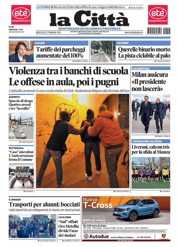 prima pagina - La Citt (Salerno) del 21/02/2024