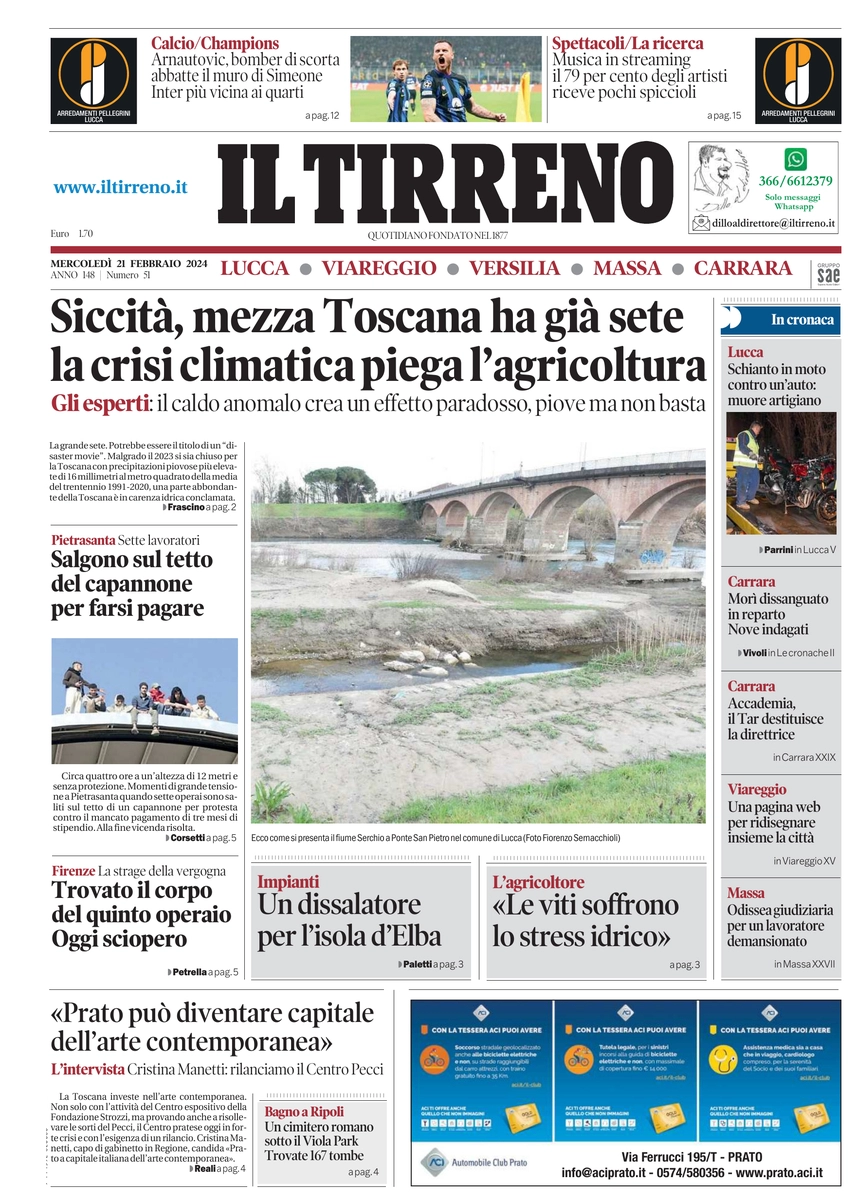 prima pagina - Il Tirreno (Lucca, Viareggio) del 21/02/2024