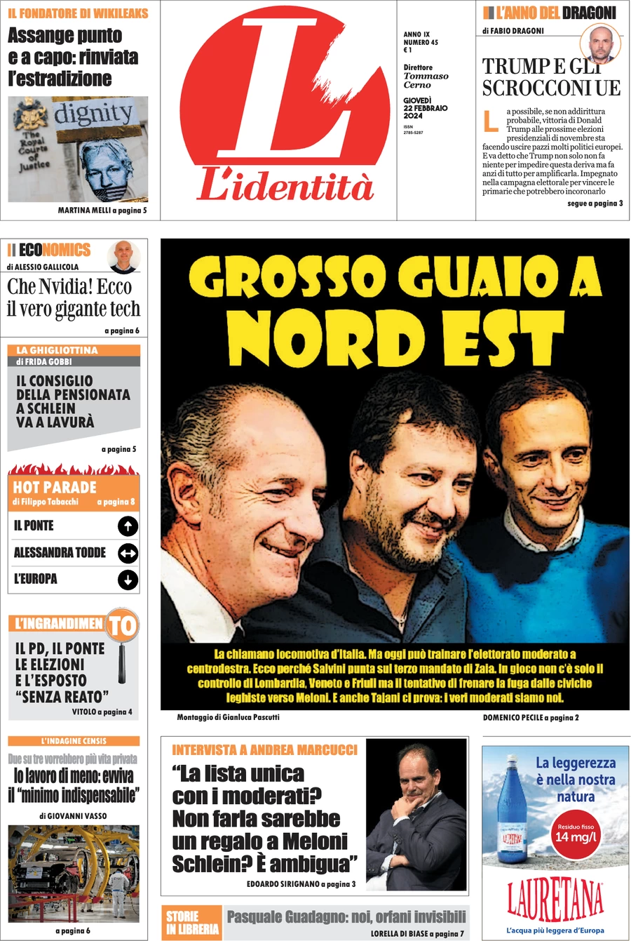 anteprima della prima pagina di lidentit del 21/02/2024