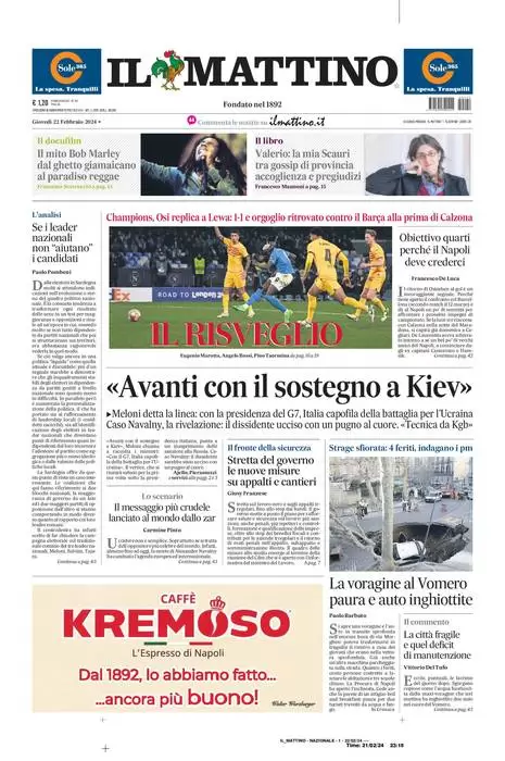 anteprima della prima pagina di il-mattino del 21/02/2024