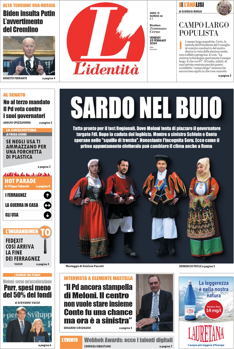 anteprima della prima pagina di lidentit del 22/02/2024