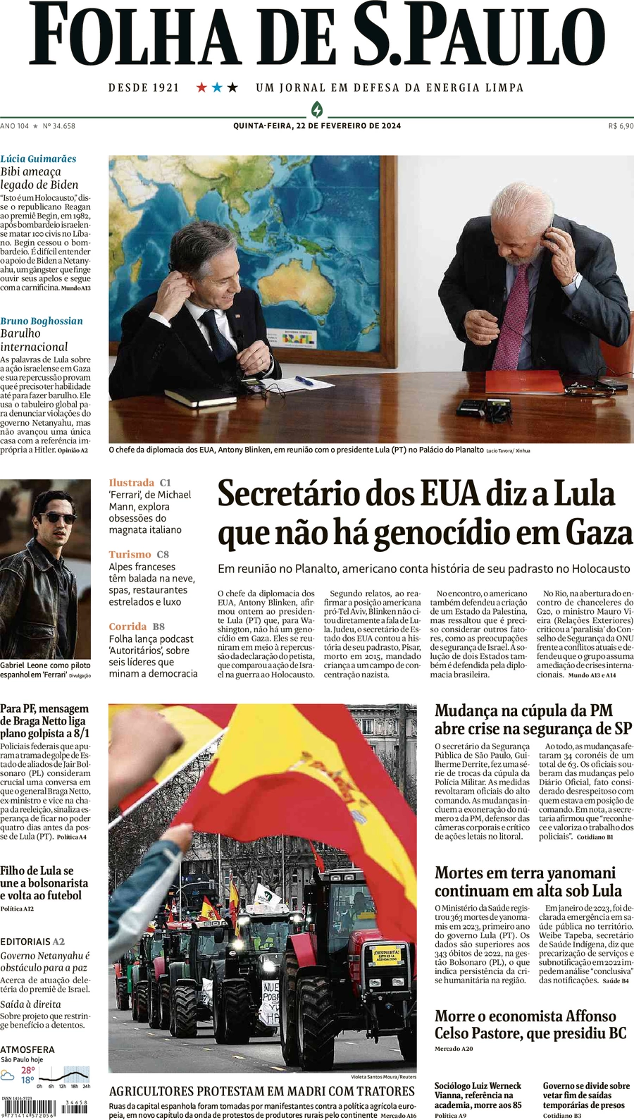 anteprima della prima pagina di folha-de-s.paulo del 22/02/2024