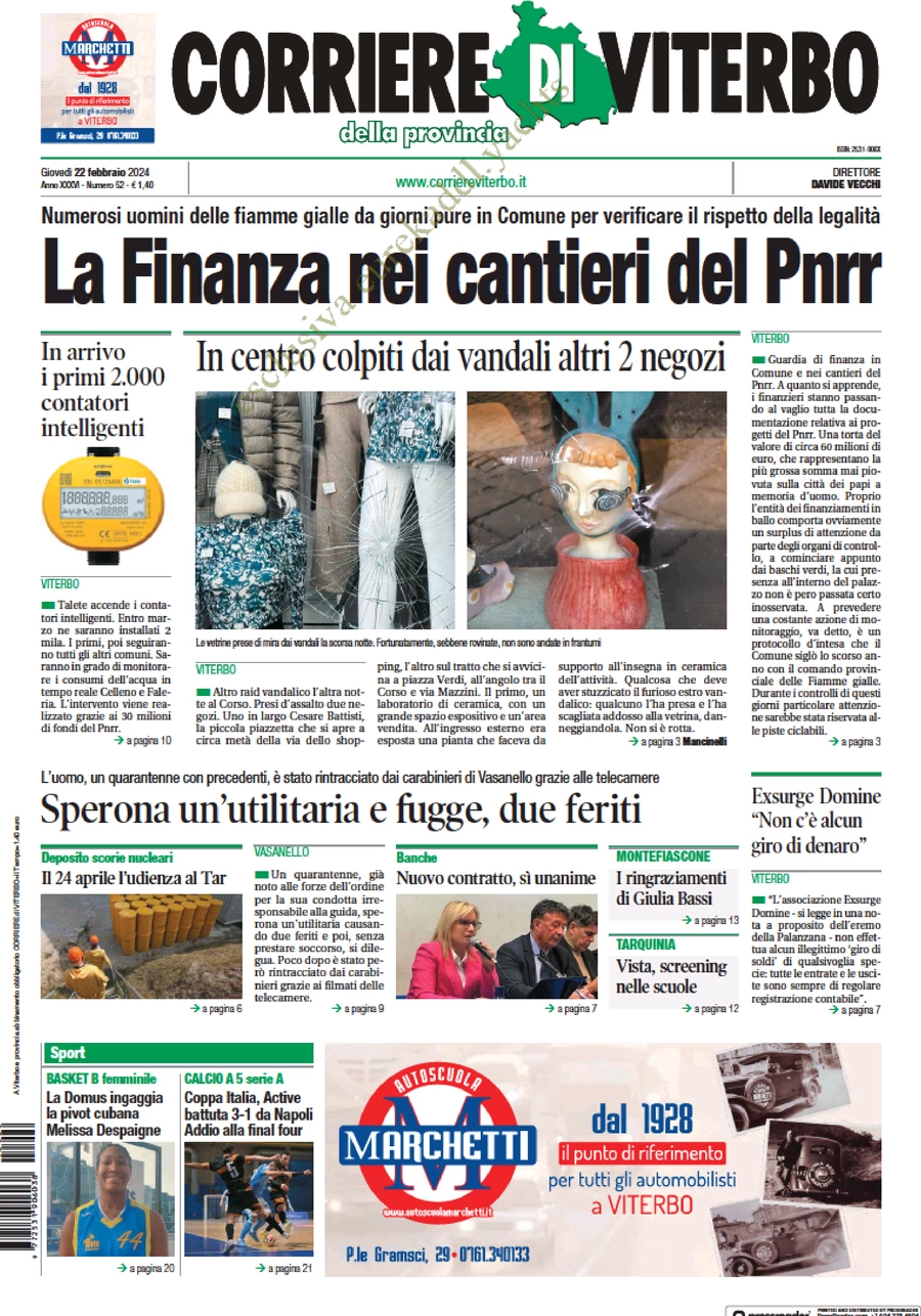 prima pagina - Corriere di Viterbo del 22/02/2024