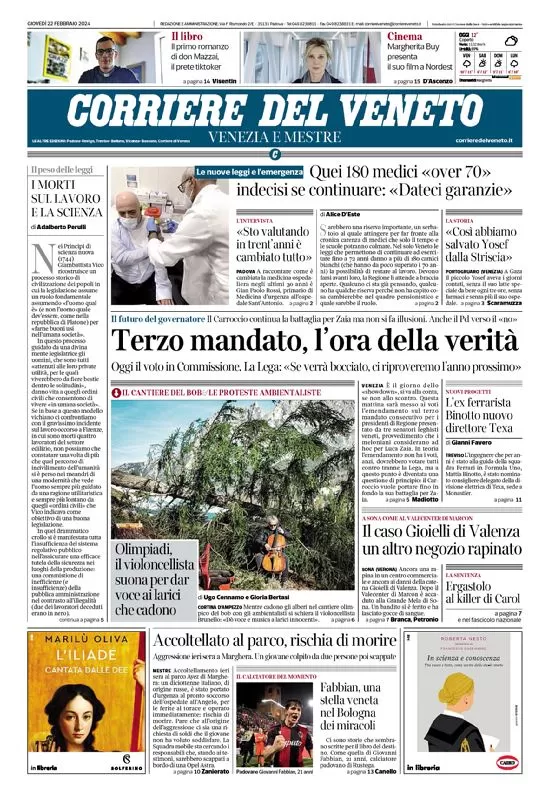 prima pagina - Corriere del Veneto del 22/02/2024