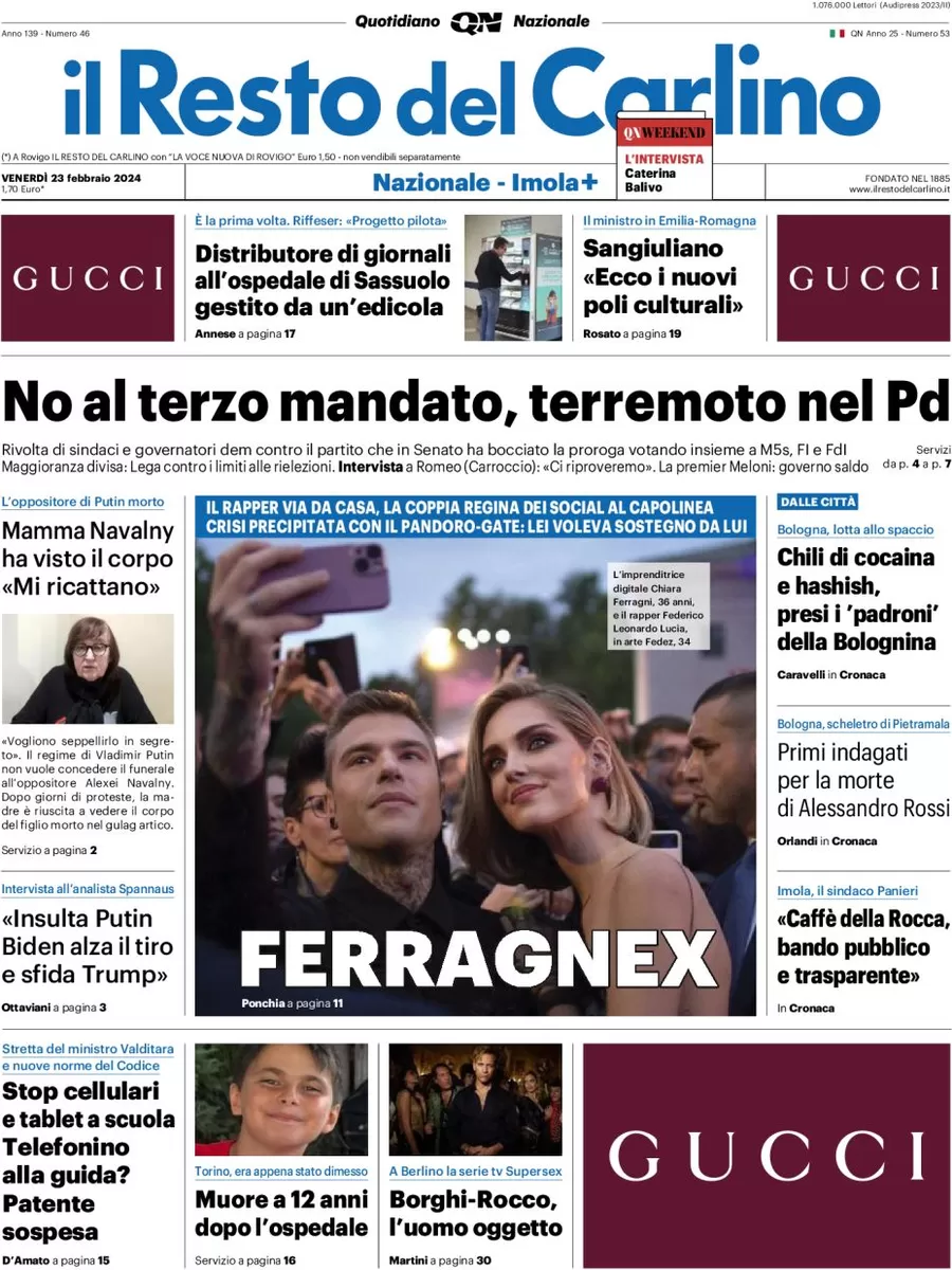 anteprima della prima pagina di il-resto-del-carlino del 23/02/2024