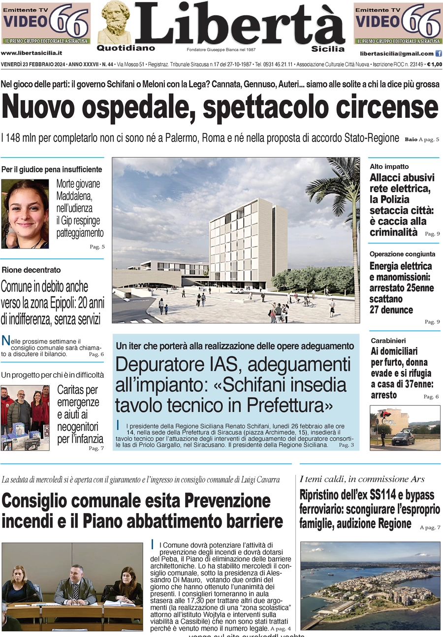 prima pagina - Libert Sicilia del 23/02/2024