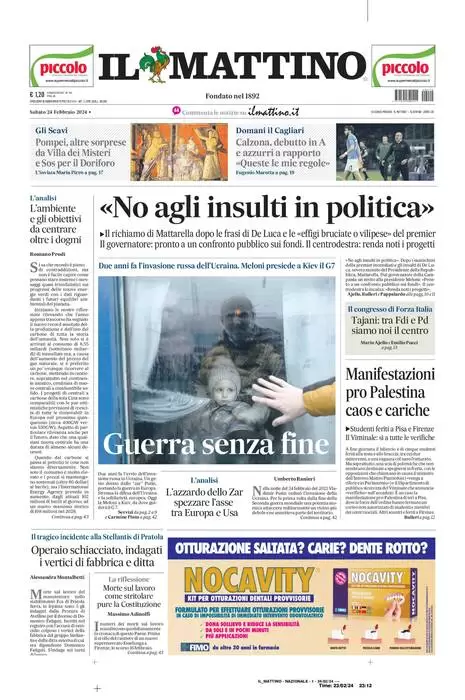 anteprima della prima pagina di il-mattino del 23/02/2024