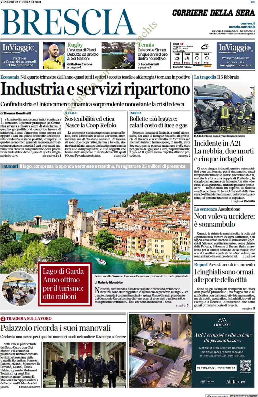 prima pagina - Corriere della Sera (Brescia) del 23/02/2024